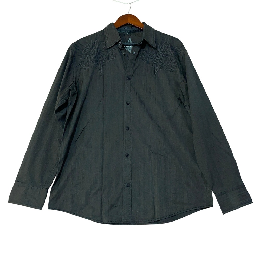 Roar Lavish II Men's XL Button Down Shirt Dark Brown Embroidered